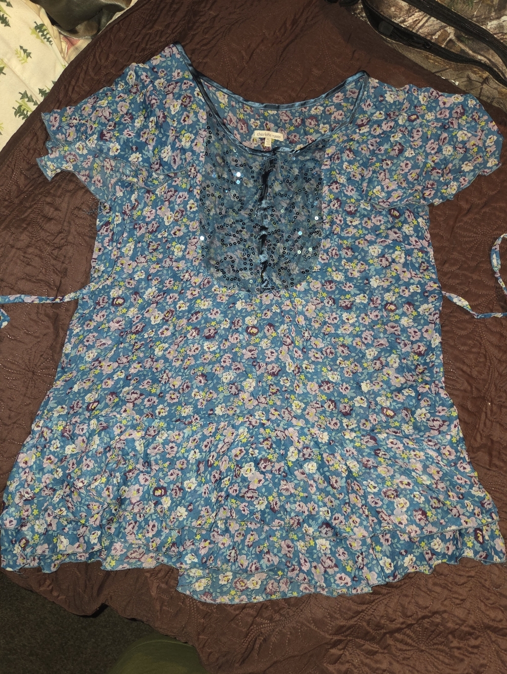 Womens Sheer Floral Top XL
